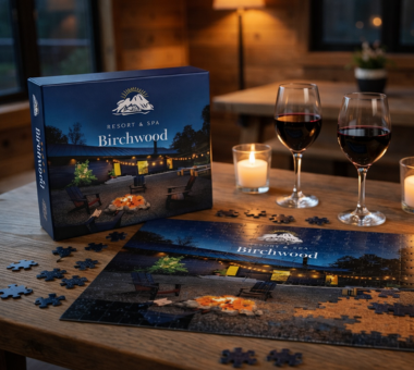 Custom 500-piece illustrated puzzle designed as a holiday gift for Birchwood NY clients