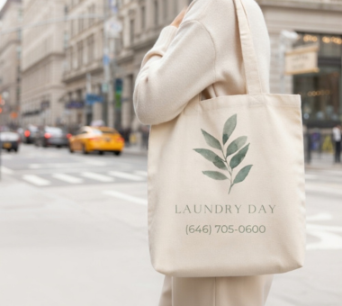 Heavyweight branded canvas tote bag designed for Laundry Day, a Brooklyn laundromat